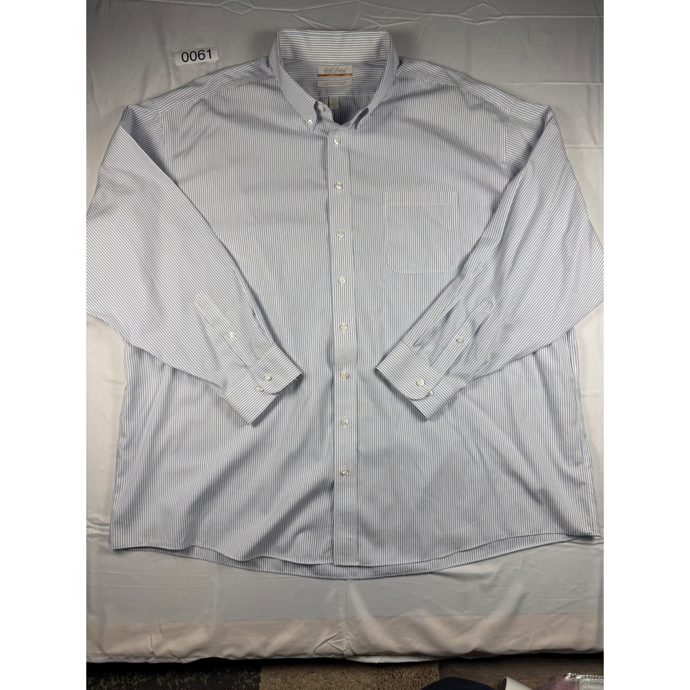 Roundtree & Yorke Gold Label Mens 20 36/37 Big Blue White Striped Dress Shirt